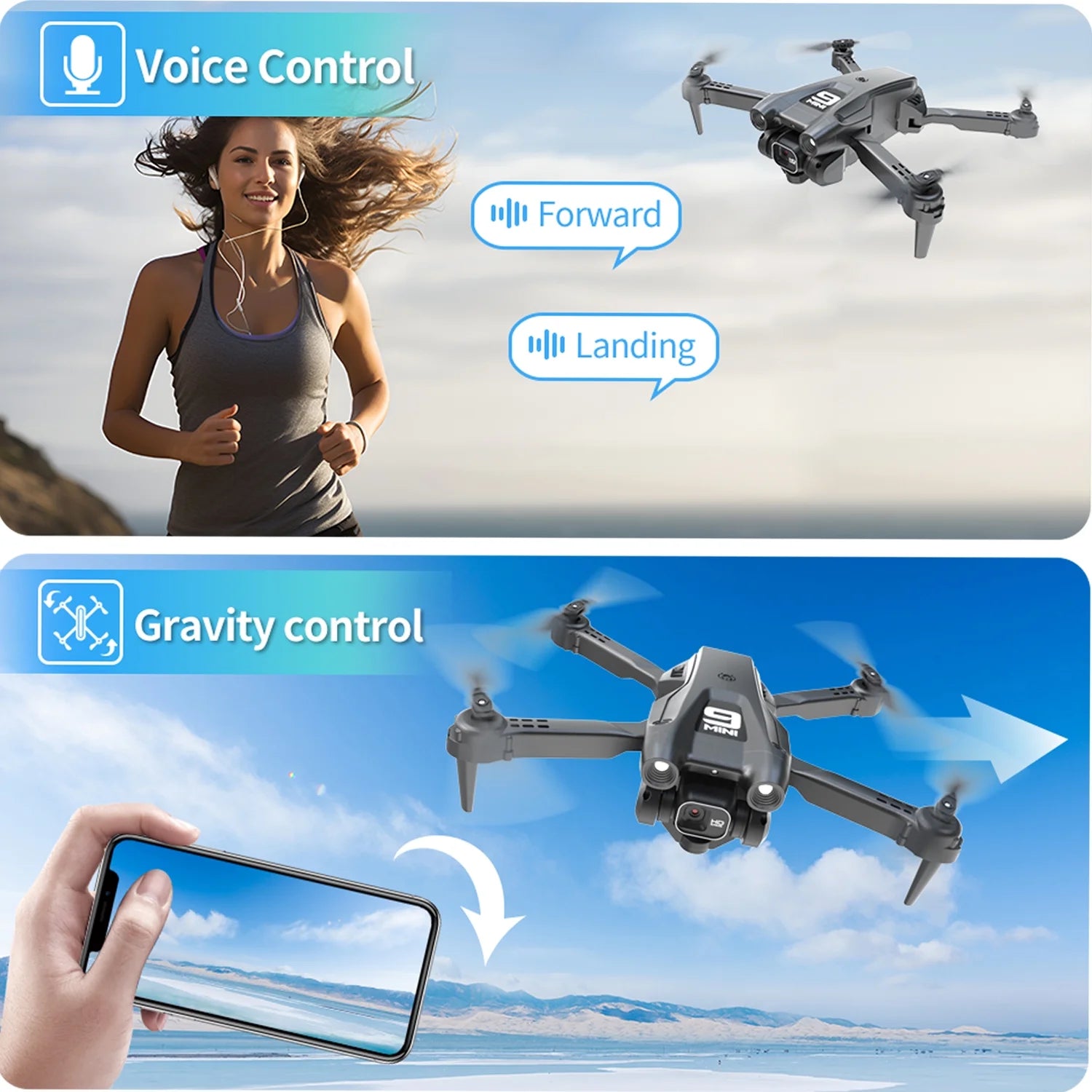 Foldable Drone, 1080P HD FPV Camera Wifi RC Quadcopter, 360° Flip, Waypoint Flight, for Kids Adult and Beginners Black,2 Batteries